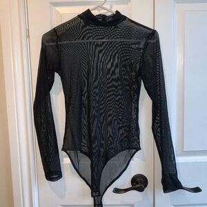 Forever 21 Sheer Black Mesh Bodysuit – Size S